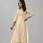 Juniper Women Gold Chanderi Printed Layered Maxi Dress with Embroidered Yoke - Distacart