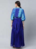 Ahalyaa Women Stunning Blue Crepe Printed Top with Skirt