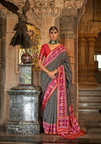 Kabul Grey Banarasi Weaving, Ultra Aqua Finish, Zari Work Banarasi Silk Saree - Rath Kunti