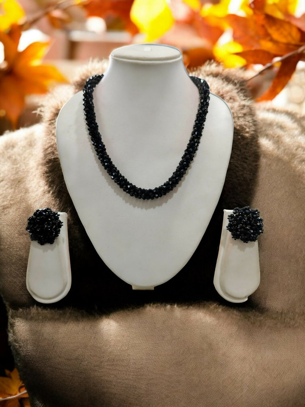 Inhanns Noor-E-Jalwa – Handmade Crystal Bead Necklace / Necklace With Earrings -Adjustable - Black