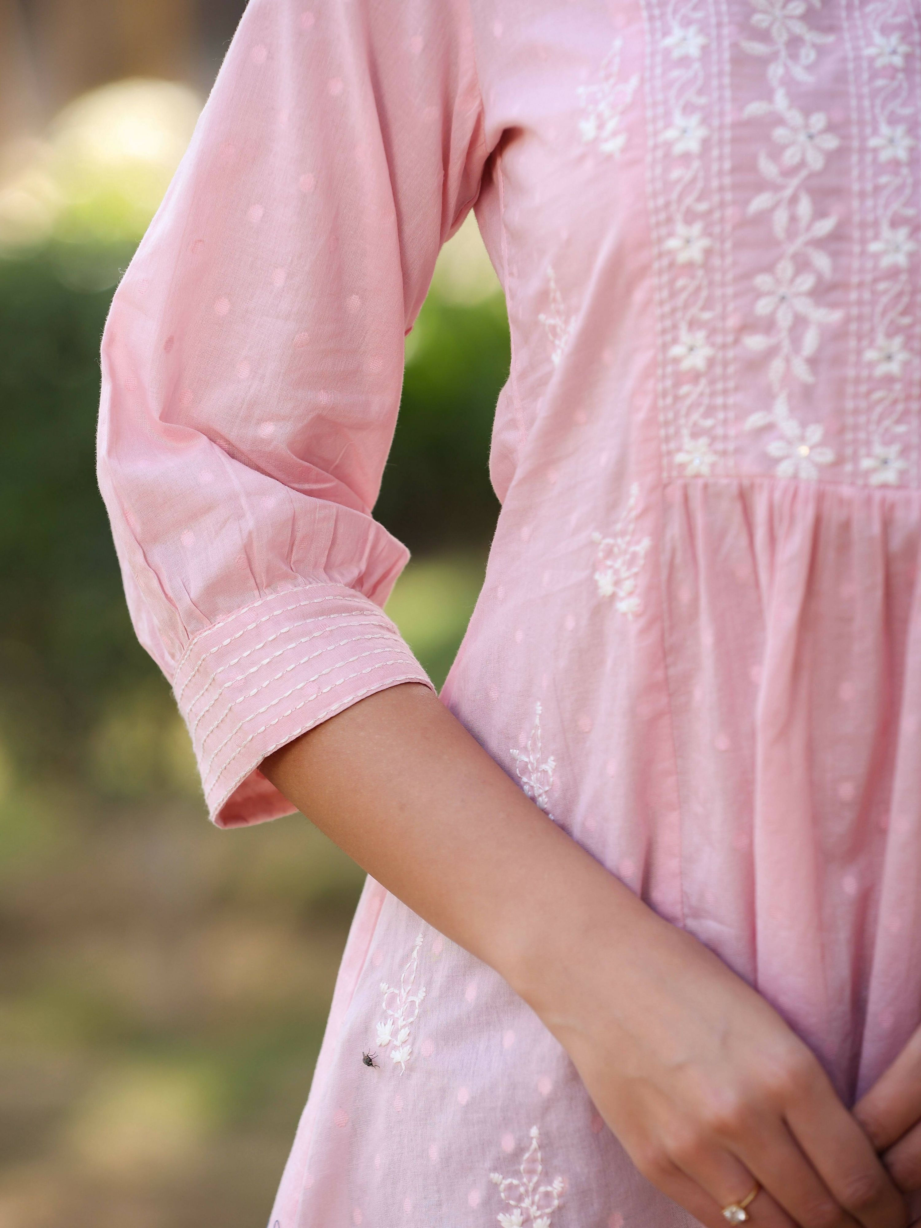 Juniper Women's Pink Cotton Solid With Embroidered Straight Tunic - Distacart