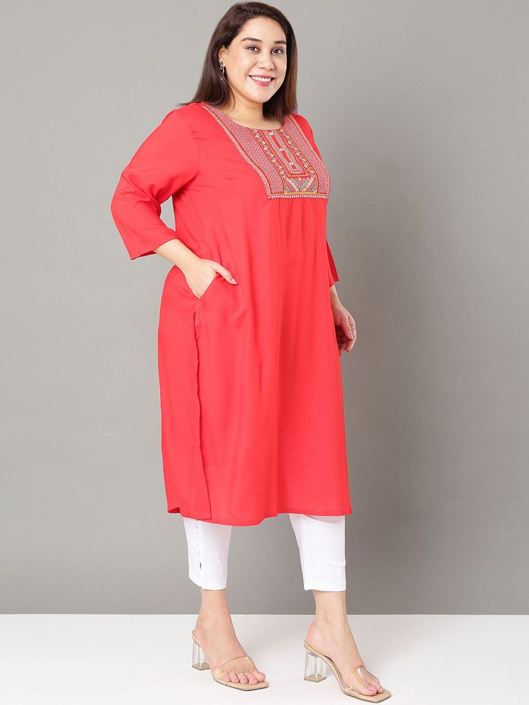 Sztori Floral Embroidered Yoke Design Sequined Straight Kurta