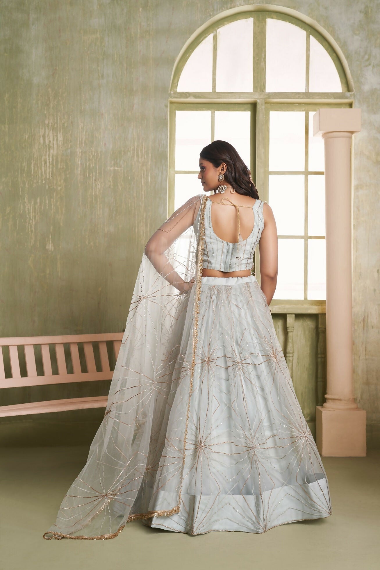 Eilara Light Gray Sequins Net Function Wear Lehenga Choli Set