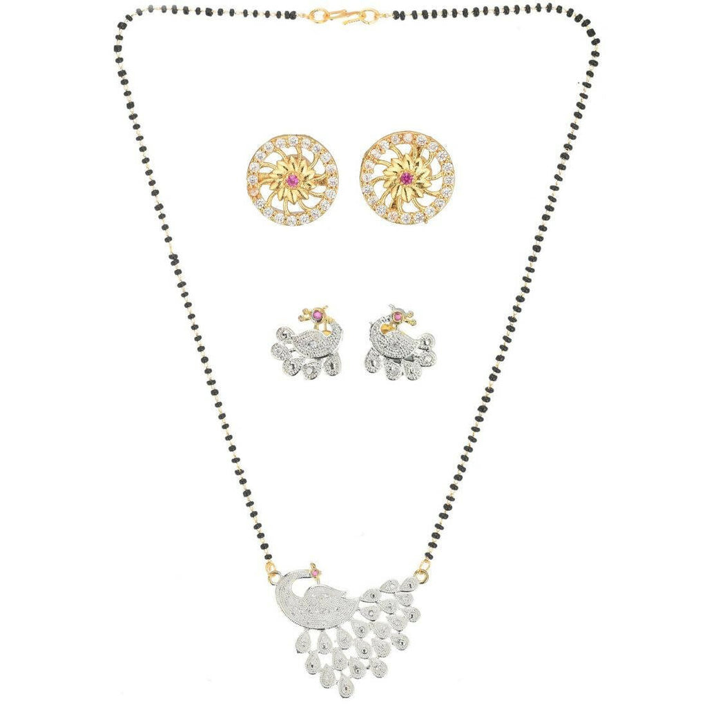 AanyaCentric Gold-Polished Mangalsutra with Pendant, 2 Pair Earrings