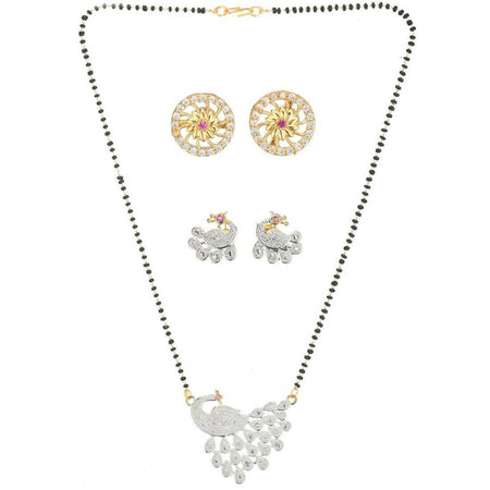 AanyaCentric Gold-Polished Mangalsutra with Pendant, 2 Pair Earrings
