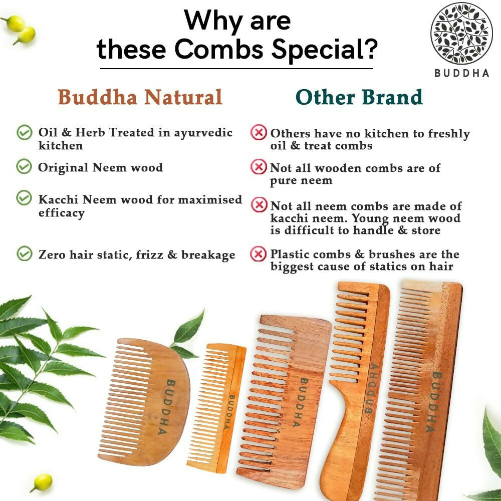 Buddha Natural Baby Comb with Handle - Kacchi Neem Wood - Distacart