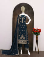 Anaita Teal Green Chinon Silk Stitched Suit with Embroidery & Sequence Work - Distacart