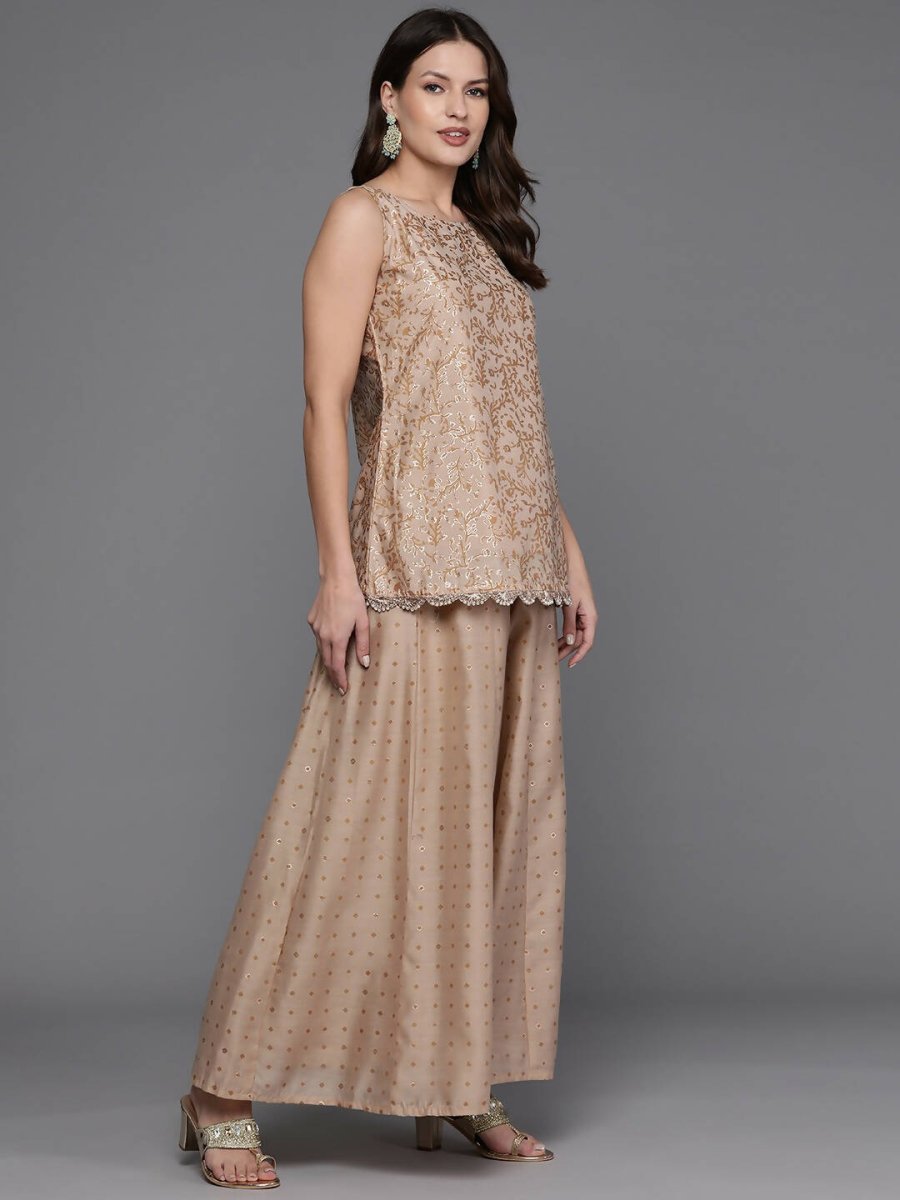 Ahalyaa Women Floral Printed Top with Palazzos - Tan Color