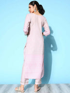 Ahalyaa Women's Beige Cotton Blend Printed Kurta Pant Set - Distacart