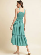 Light Blue Cotton Solid Flared Dress with Printed Shrug - Yukti - Distacart