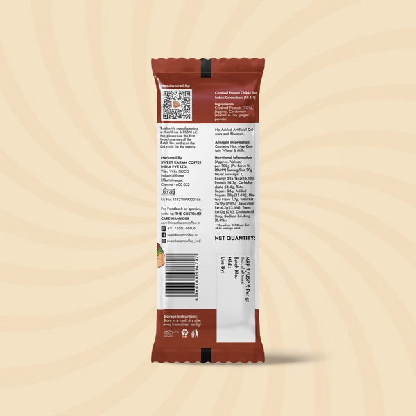 Sweet Karam Coffee Crushed Peanut Chikki Bar (Zero White Sugar)