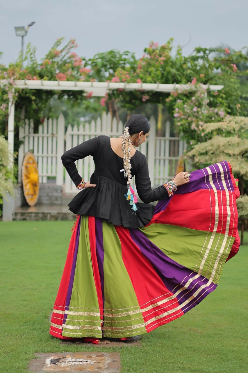 Teeya Creation Multi Colour Reyon Silk Gamathi Work Navratri lehenga Choli