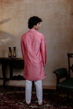 Falling Raw Silk Pink Prism Motif Kurta Set By Hilo Design