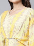 Ahalyaa Women Yellow Rayon Printed Flared Sleeve Kaftan Kurta - Distacart