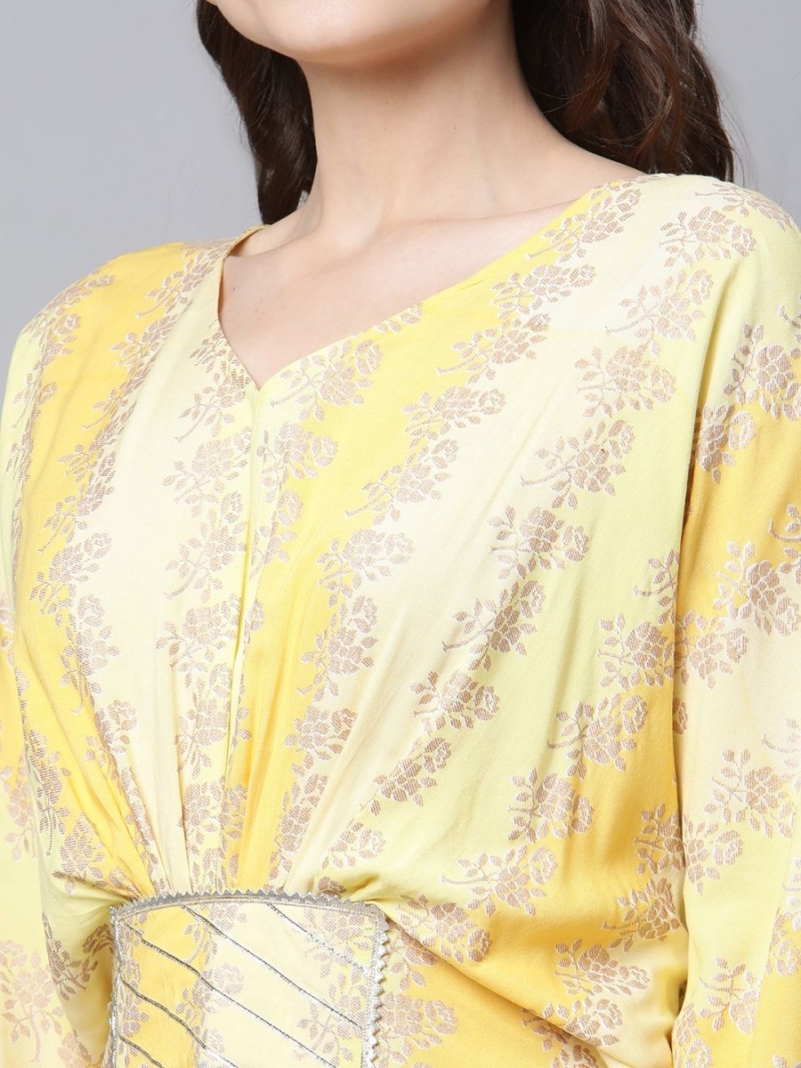 Ahalyaa Women Yellow Rayon Printed Flared Sleeve Kaftan Kurta - Distacart