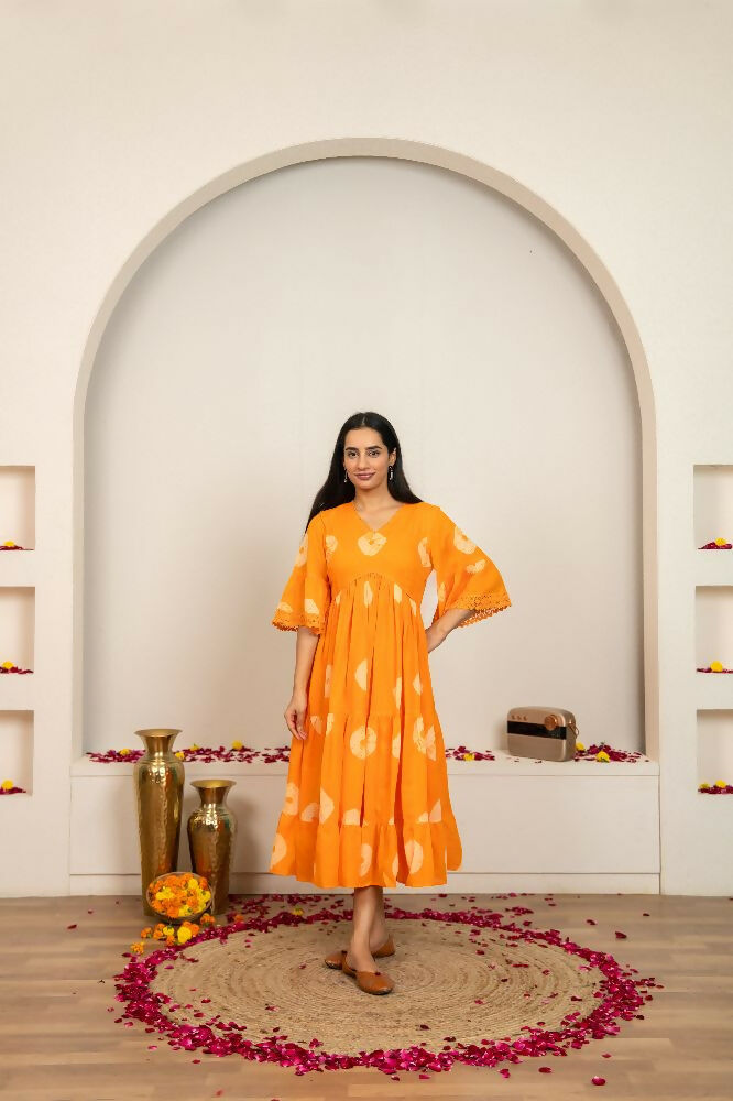 Joban Fashion Orange Tie & Dye Cotton Dress - Distacart