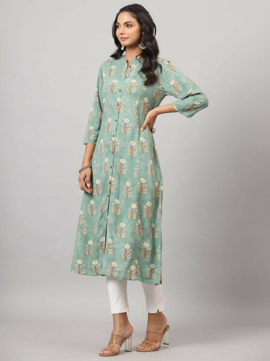 Juniper Women's Green Printed A-Line Kurta - Distacart