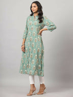 Juniper Women's Green Printed A-Line Kurta - Distacart