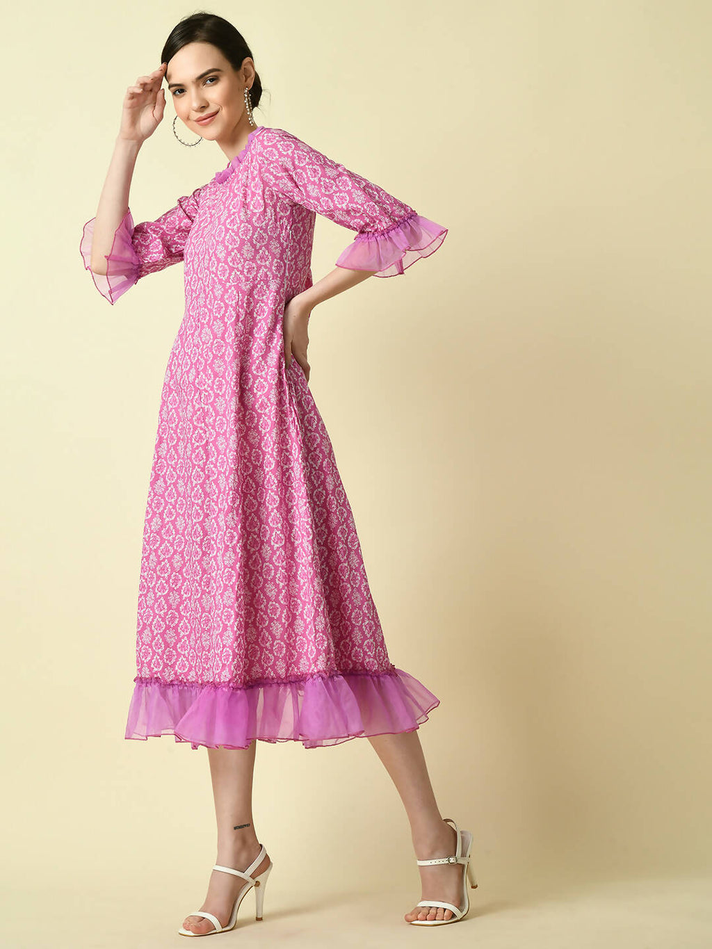 Myshka Women's Pink Empire Printed Dress - Distacart