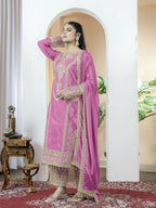 Teeya Creation Baby Pink Color Chinnon Silk Embroidery Work Fully Stitched Salwar Suit - Distacart