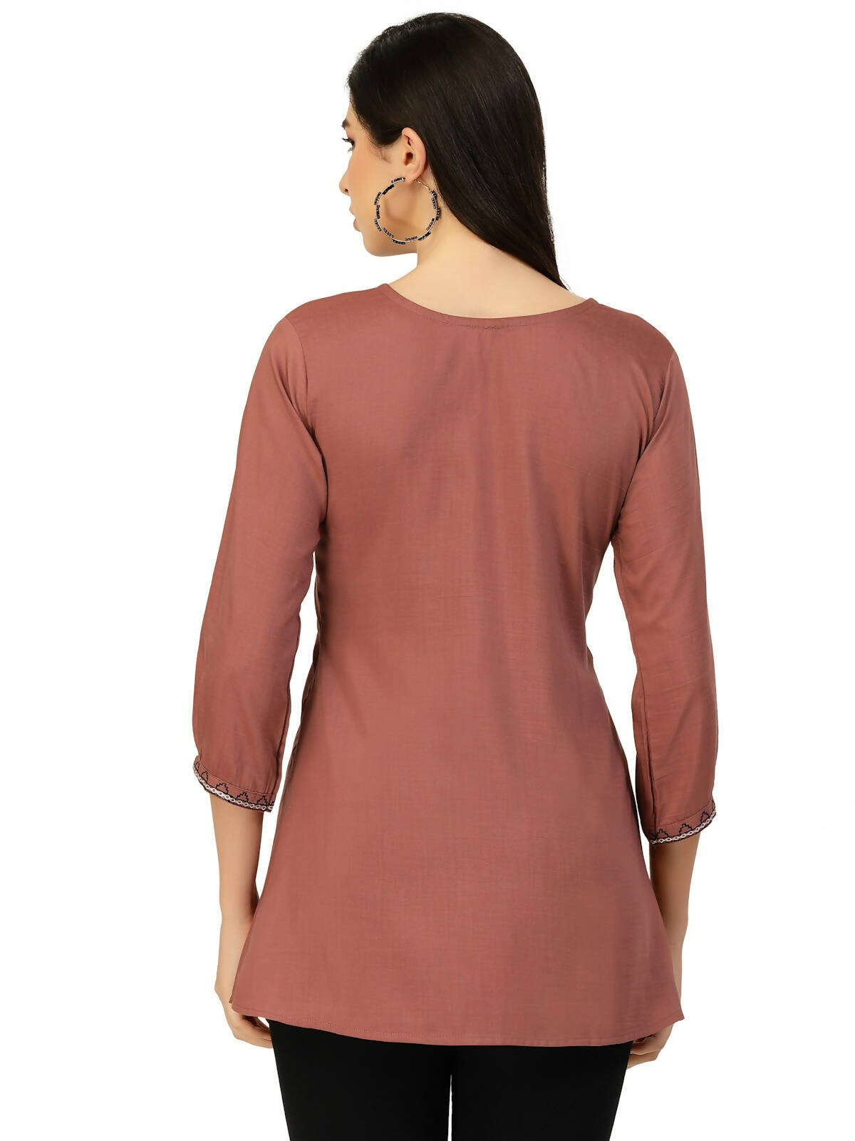 Brown Chinon Floral Embroidered Top - Zeny