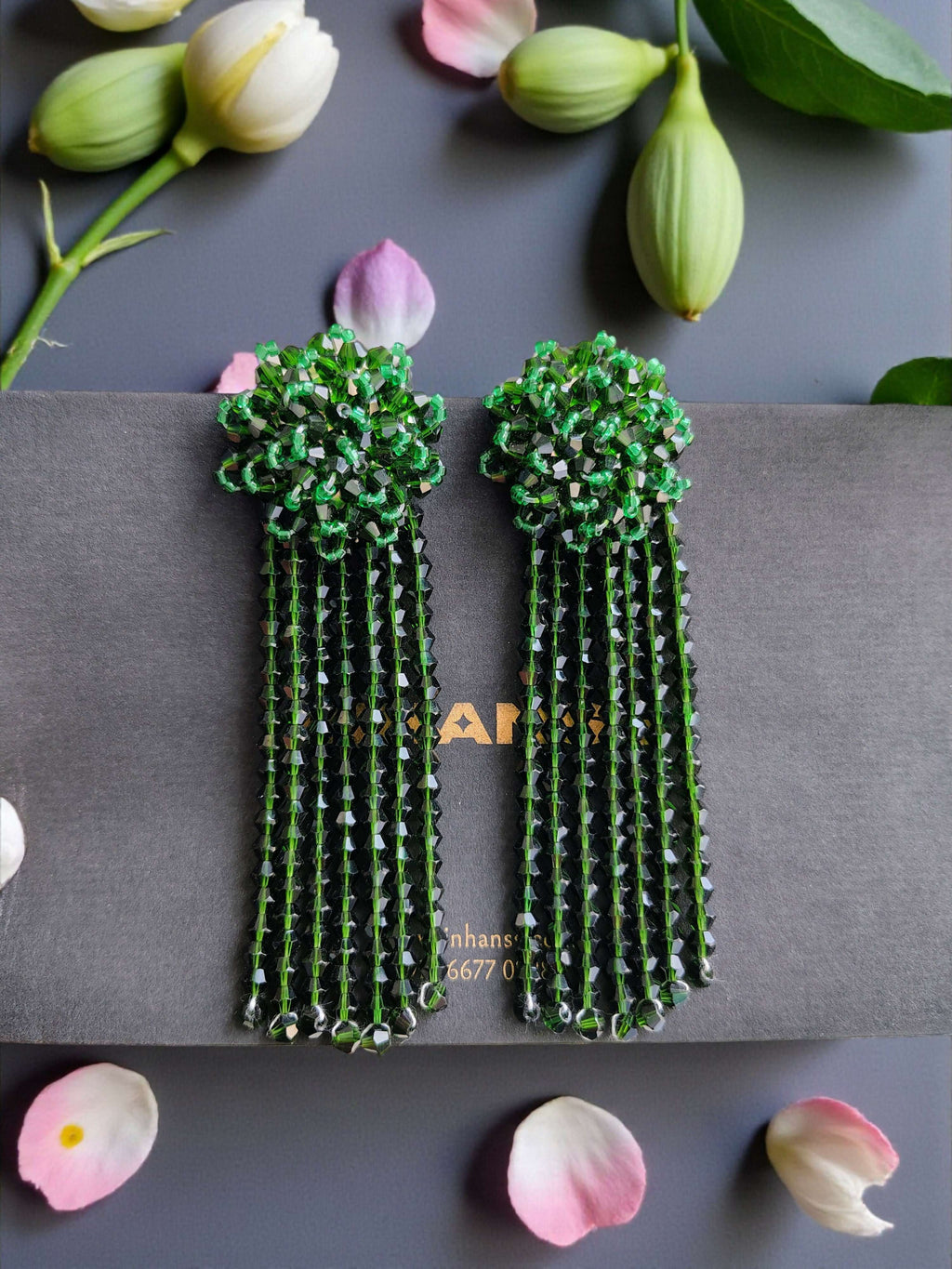 Inhanns Handmade Crystal Waterfall Earrings - Long - Dark Green Big - Distacart