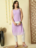 Myshka Women's Lavender Georgette Sleeveless Straight Party Kurta
