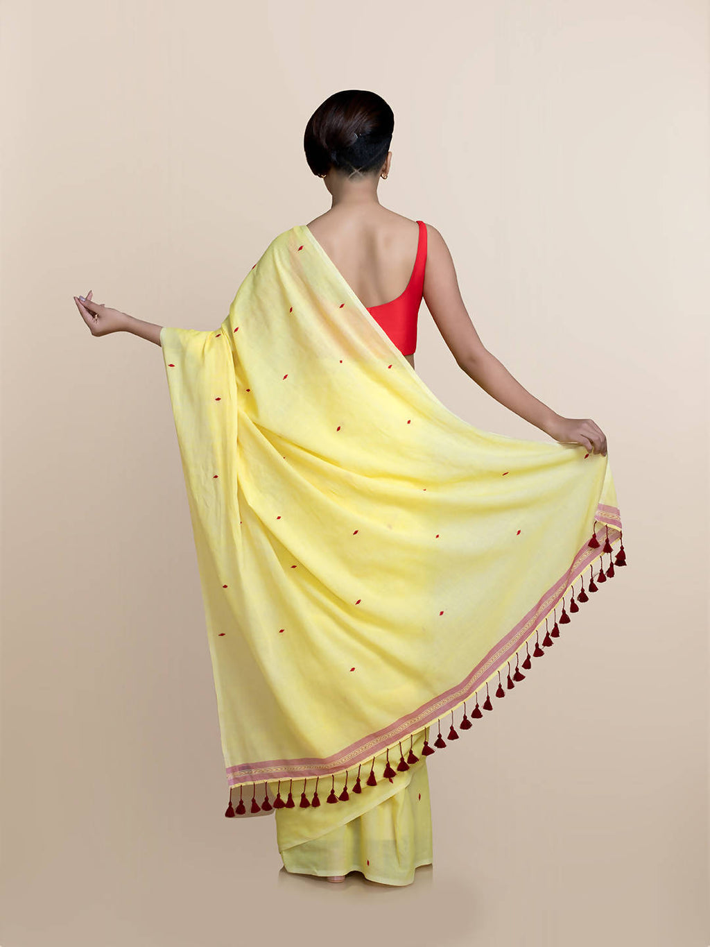 Suta Yellow Maroon Pure Cotton Saree - Distacart