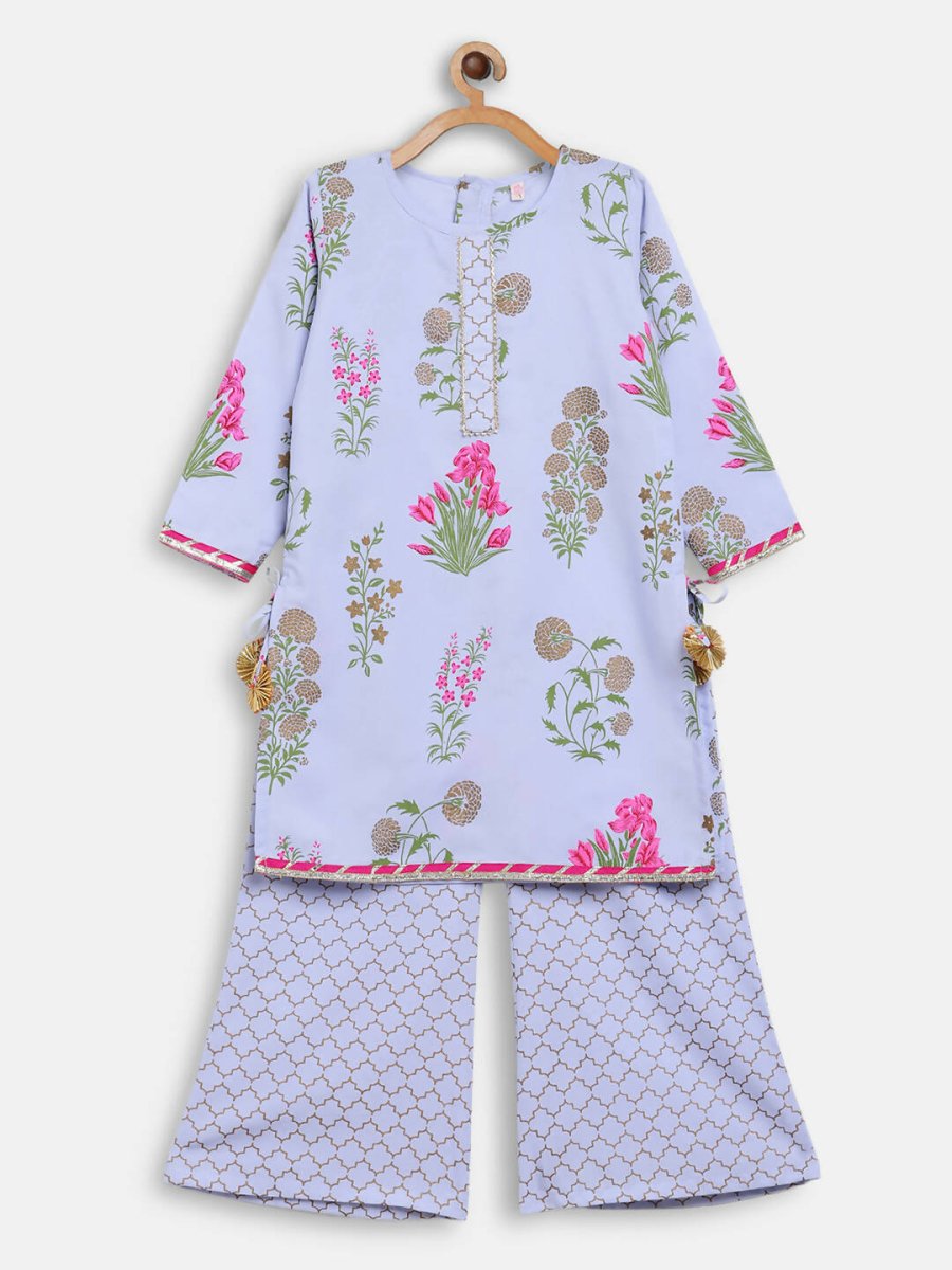 Ahalyaa Blue Crepe Printed Kids Kurta Palazzo Set For Girls