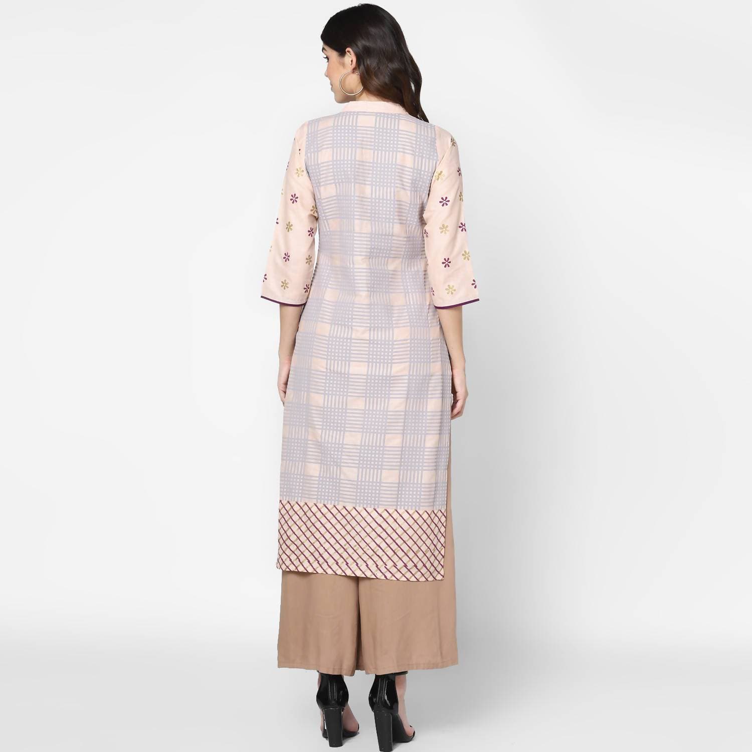 Cheera Hand Block Print Pale Pink Anarkali Kurta (MAAI-062K)