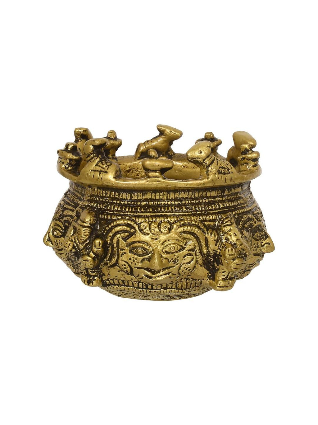 eCraftIndia Gold-Toned Handcrafted Brass Auspicious Nandi Kalash for Religious Offerings
