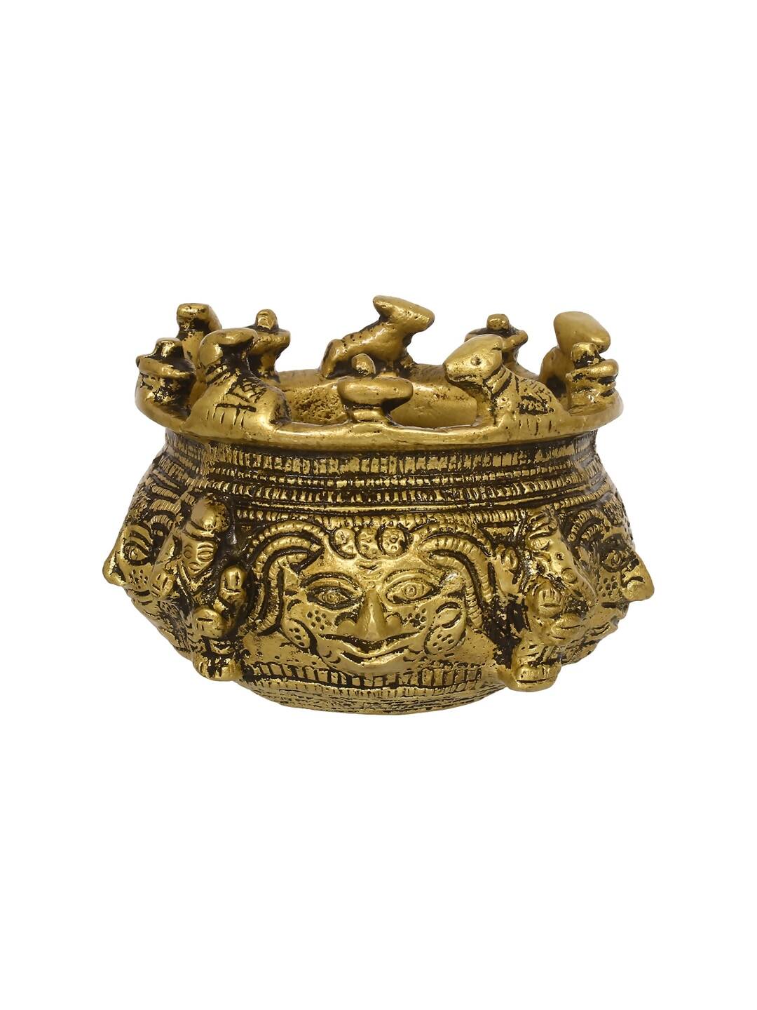 eCraftIndia Gold-Toned Handcrafted Brass Auspicious Nandi Kalash for Religious Offerings