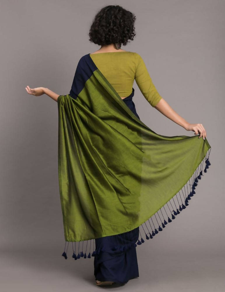 Suta Blue Green Colourblocked Cotton Blend Saree - Distacart