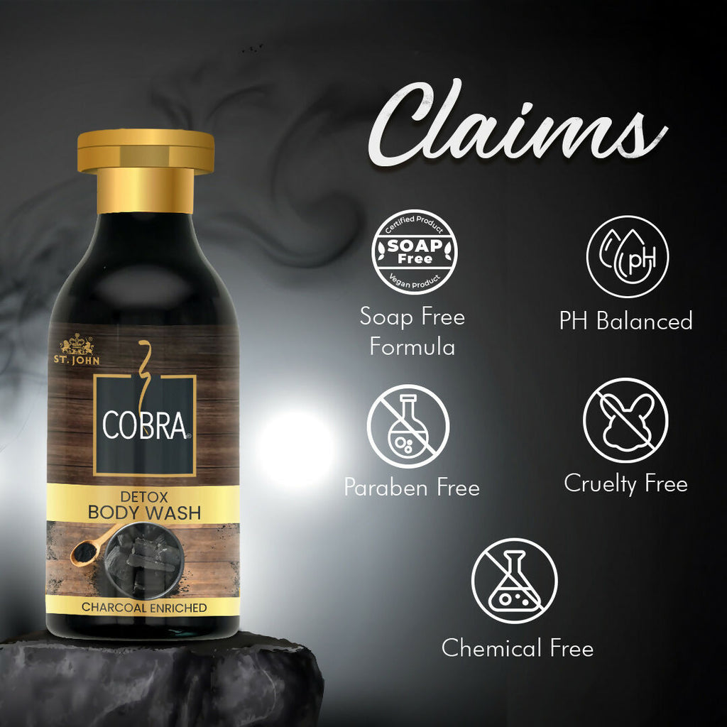 ST.JOHN Cobra Activated Charcoal Enriched Body Wash for Deep Cleansing, Detox & Refreshing Fragrance For All Skin Types