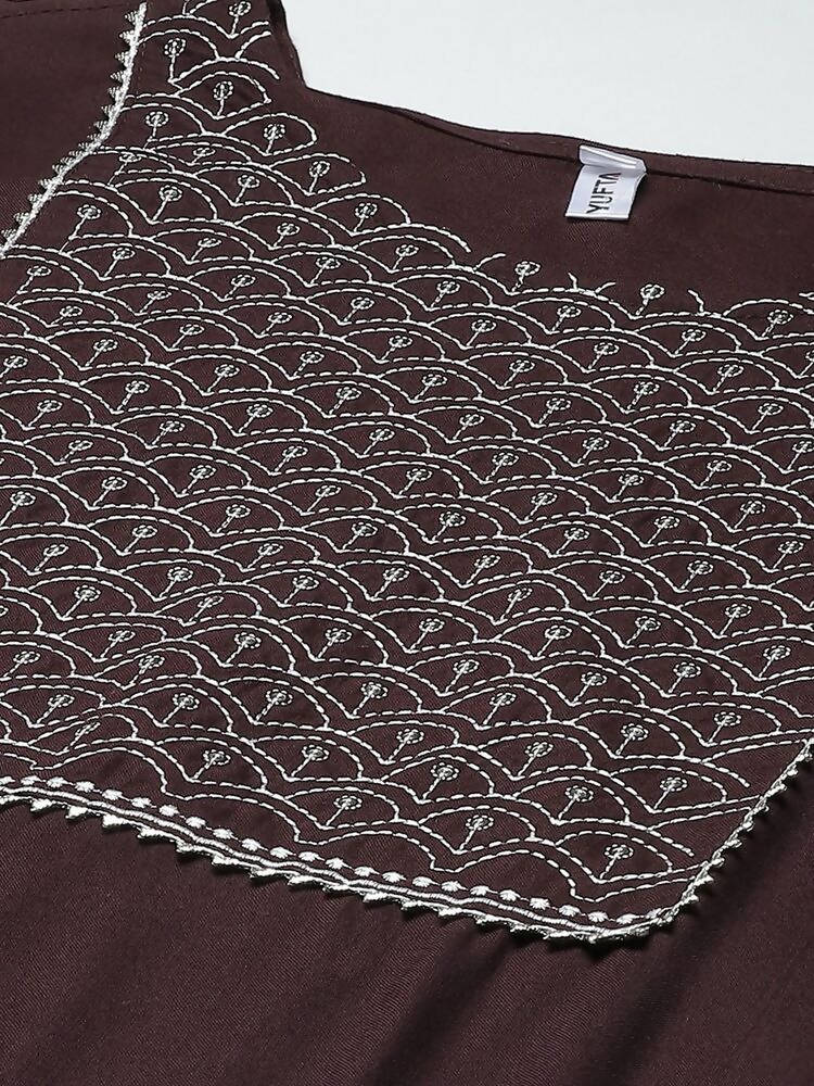 Yufta Women Brown Yoke Design Regular Sequinned Kurta with Palazzo & With Dupatta