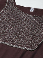 Yufta Women Brown Yoke Design Regular Sequinned Kurta with Palazzo & With Dupatta