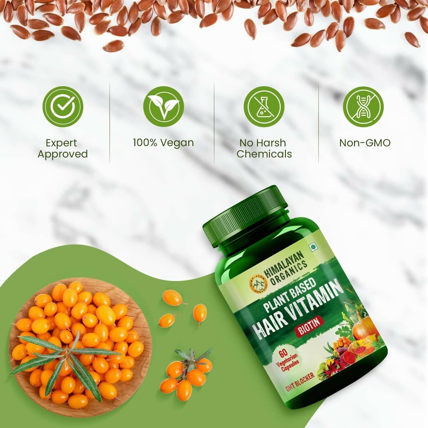 Himalayan Organics Plant Based Hair-Skin Vitamin Biotin + DHT Blocker Veg Capsules - Distacart