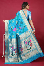 Jyoti Fashion Women's Sky Blue Paithani Silk Zari Woven Saree with Blouse