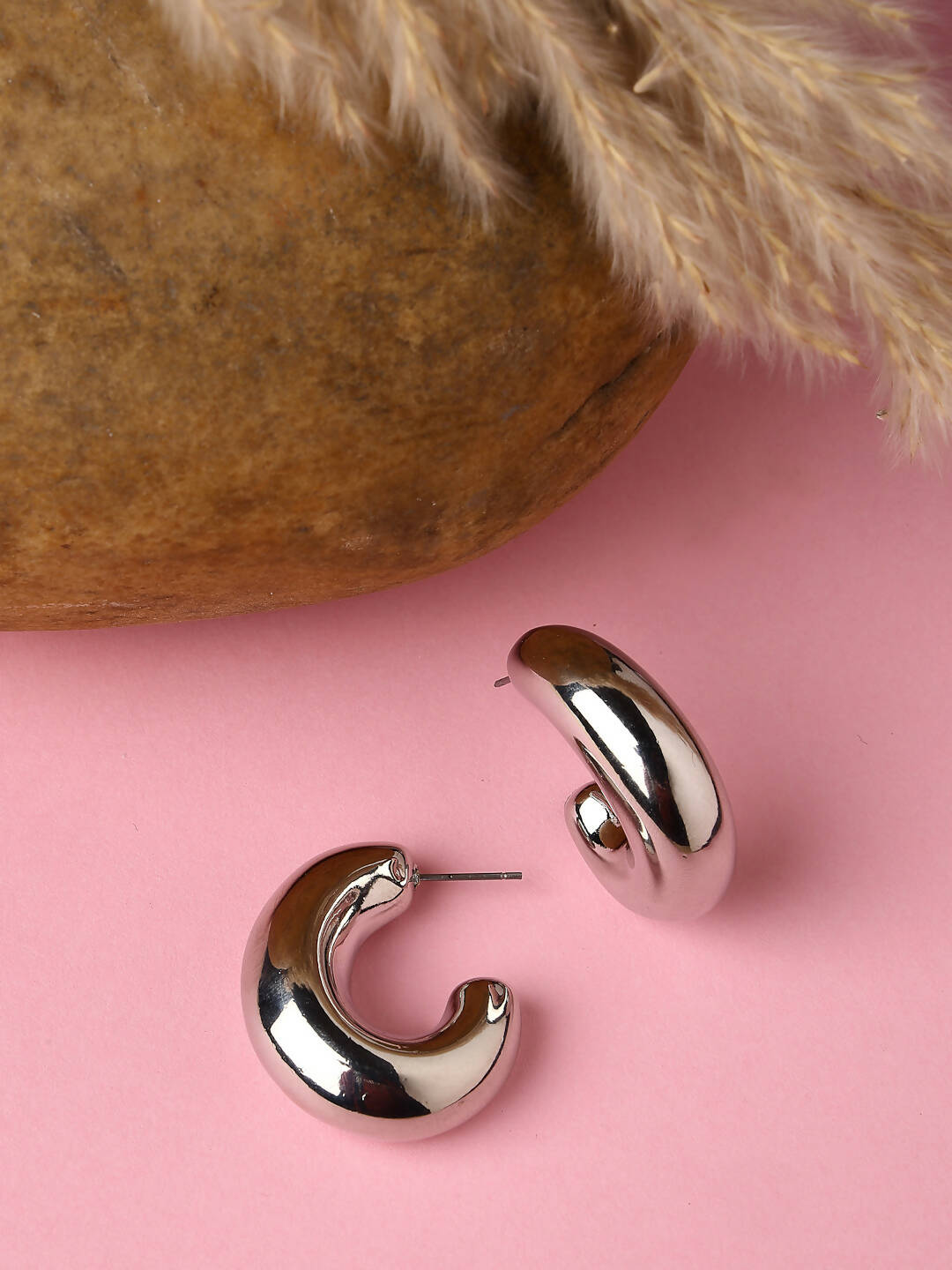 NVR Women Silver-Plated Circular-Shaped Half Hoop Earrings - Distacart