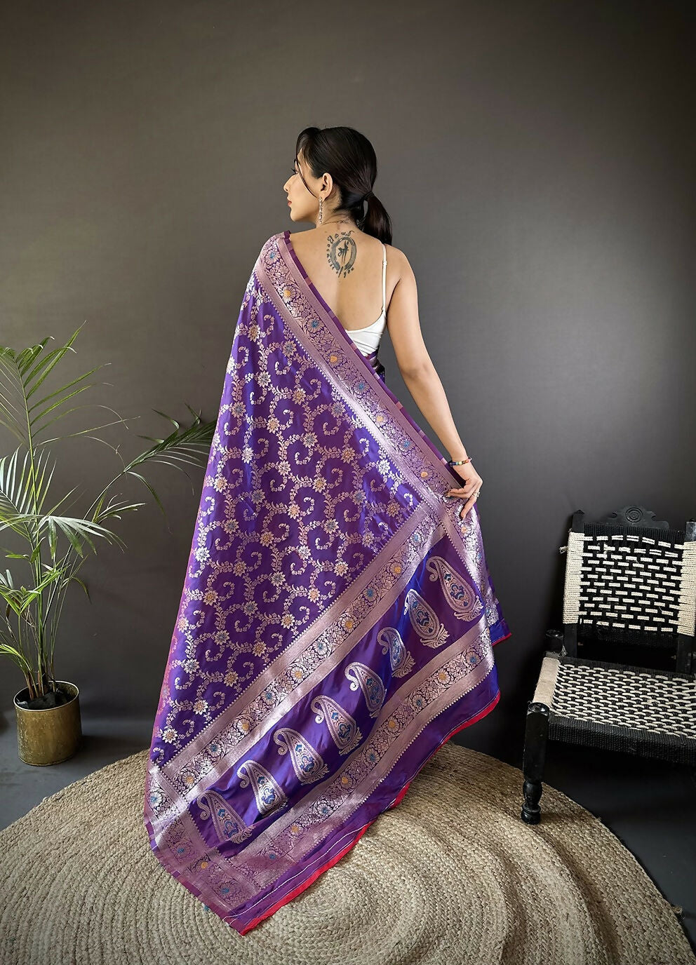 Joban Fashion Purple Meenakari Banarasi Silk Sarees