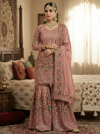 Teeya Creation Peach Fendy Silk Heavy Embroidery Work Party Wear Sharara Suit - Distacart
