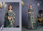 Teal Tusser Silk Floral Printed With Sequence Embroidered Saree With Unstitched Blouse - Mohmanthan Aahana