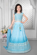 Kids Wedding Designer Sky Fox Georgette Lehenga Choli - Aaradhna
