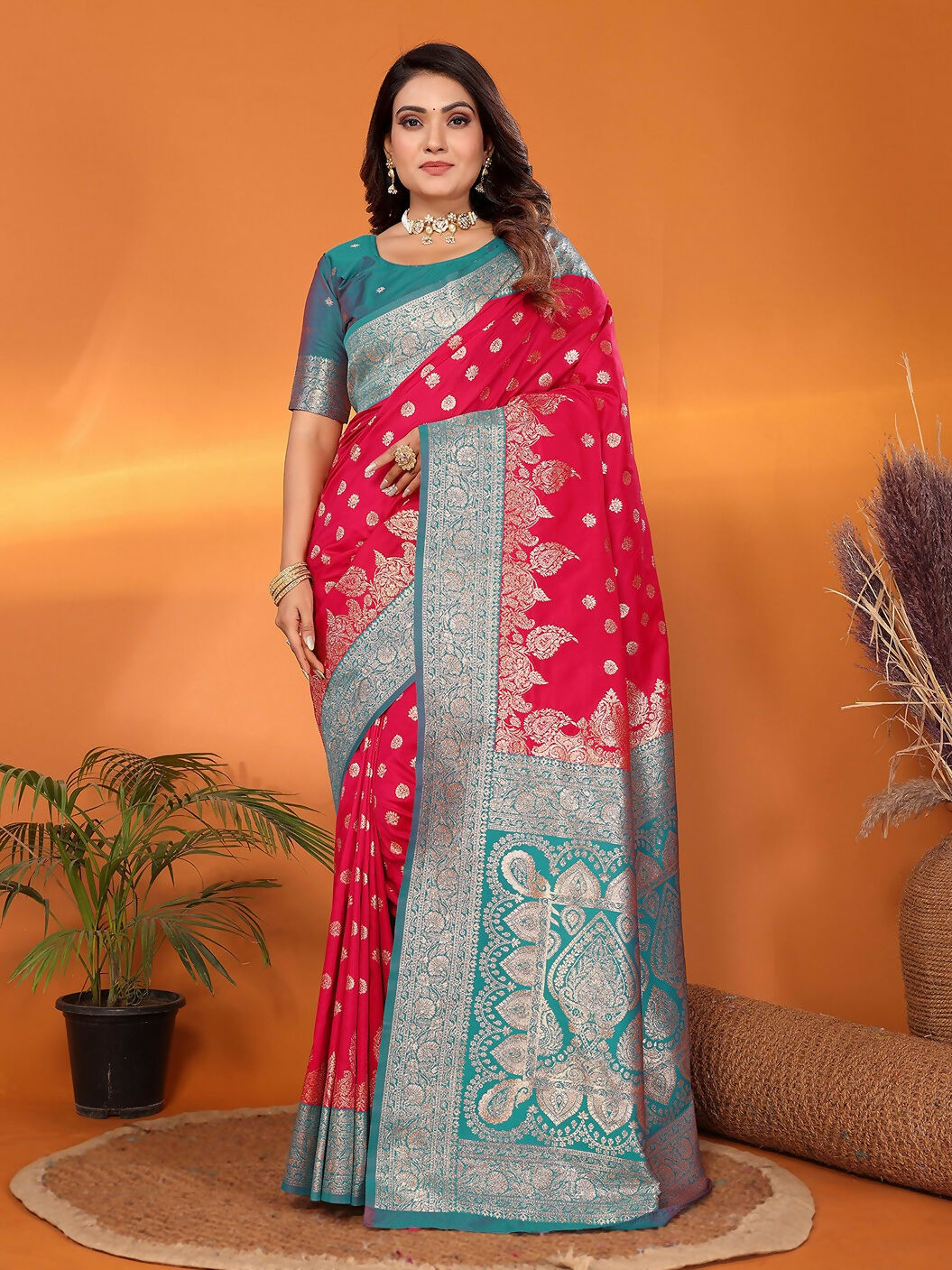 Joban Fashion Banarasi Hot Pink Woven Soft Silk Saree - Distacart