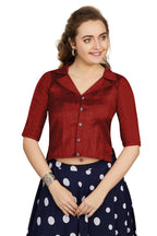 Aastha Fashion Women's Women's Maroon Art Silk Button Readymade Blouse