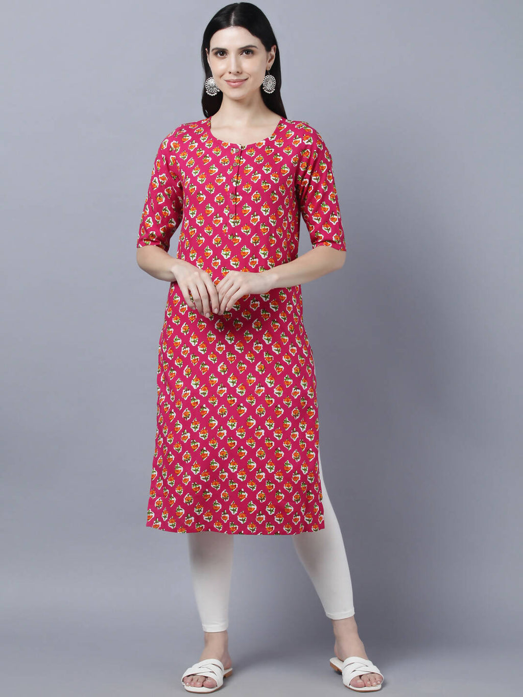 Myshka Women Pink Printed Straight Kurta - Distacart