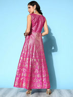Ahalyaa Women Pink Poly Silk Gold Printed Dress - Distacart