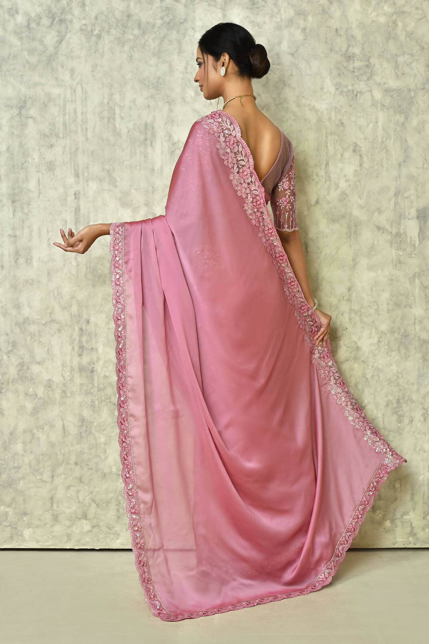 Pink Silk Plain Saree with Blouse Piece - Purvi