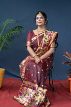 Jyoti Fashion Women's Brown Paithani Silk Zari Woven Saree with Blouse