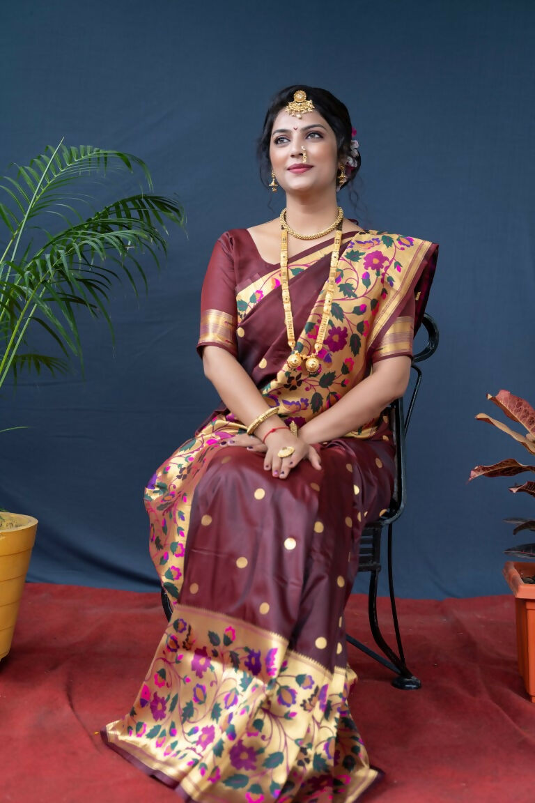 Jyoti Fashion Women's Brown Paithani Silk Zari Woven Saree with Blouse